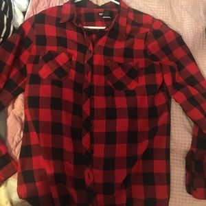 Black and red flannel with spine print